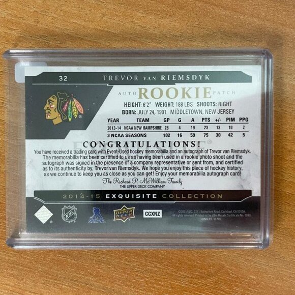 2014-15 The Cup Exquisite Collection Inserts #32 Trevor van Riemsdyk JSY AU #'d - Picture 2 of 2